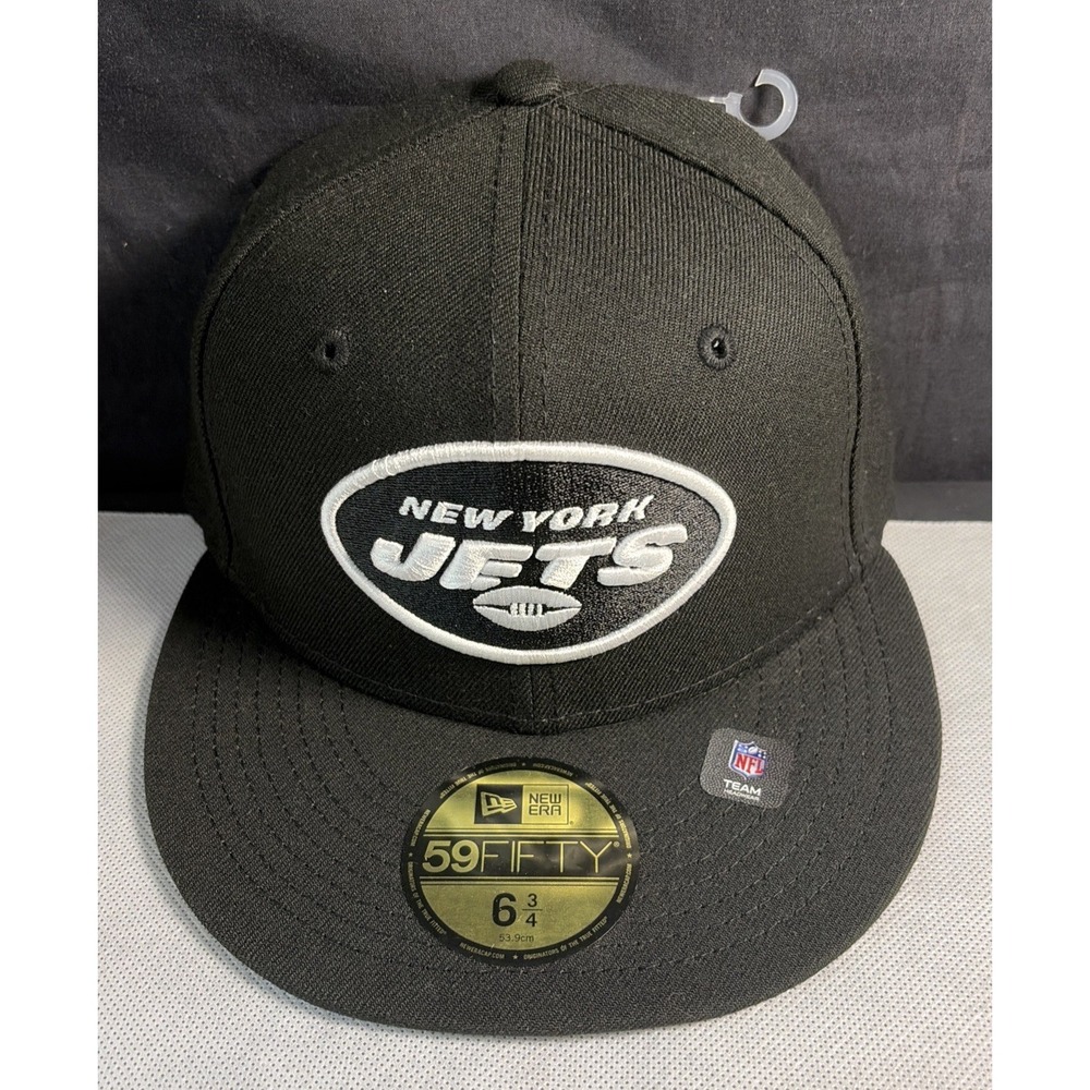 New Era 59FIFTY New York Jets Fitted Hat Cap Black Size 6 3/4 NFL New w/ Tags